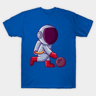 Cute Astronaut Playing Bowling Cartoon T-Shirt